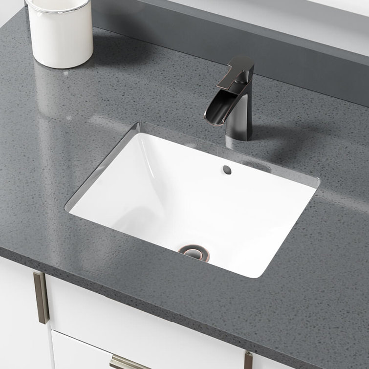 René Vitreous China White Rectangular Undermount Bathroom Sink with